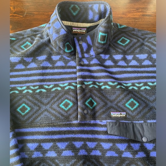 Vintage Patagonia Synchilla Fleece Aztec Southwestern Blue Purple XL Snap-T EUC - Picture 3 of 11